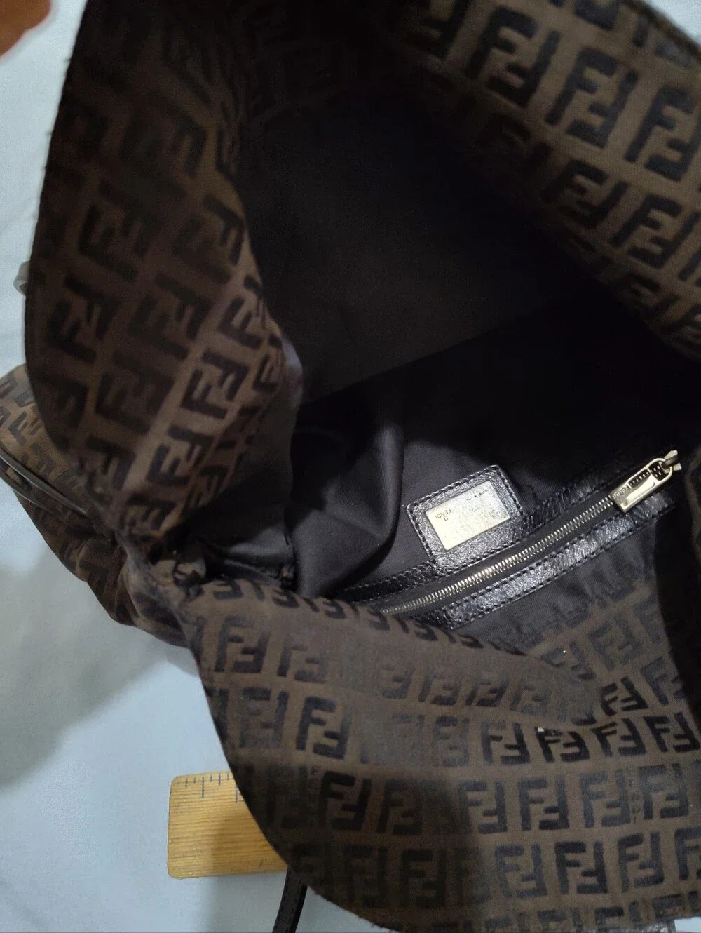 Fendi Zucchino Baguette Tote Black Moro Shoulder Bag - Picture 5 of 7